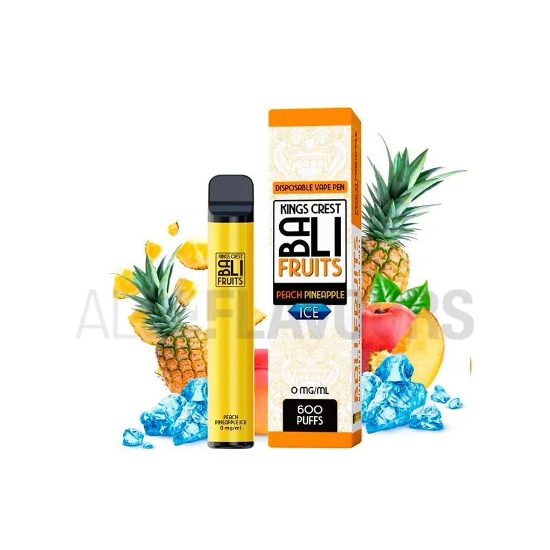 Vape desechable con sabor a melocotón y piña con efecto frío marca Bali Fruits Vape desechable con sabor a melocotón y piña con efecto frío marca Bali Fruits
