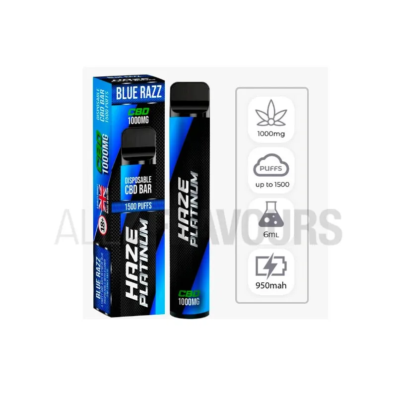 Vaper desechable CBD Haze Bar Platinium con sabor a frambuesas azules Vaper desechable CBD Haze Bar Platinium con sabor a frambuesas azules