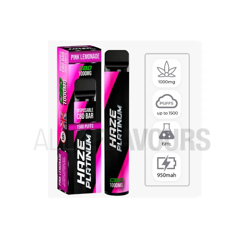 Vaper desechable CBD Haze Bar Platinium con sabor a limonada con frambuesas rojas Vaper desechable CBD Haze Bar Platinium con sabor a limonada con frambuesas rojas