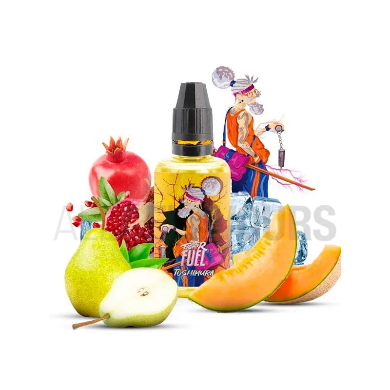 Aroma vapeo Toshimura marca Fuel 30 ml con sabor a melón, pera y granada con efecto frío Aroma vapeo Toshimura marca Fuel 30 ml con sabor a melón, pera y granada con efecto frío
