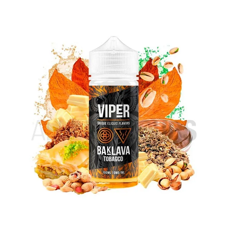 Líquido vapeo Baklava Tobaco 100 ml sabor tabaco, dulce con crema de chocolate y pistacho sin nicotina Viper Eliquid Líquido vapeo Baklava Tobaco 100 ml sabor tabaco, dulce con crema de chocolate y pistacho sin nicotina Viper Eliquid