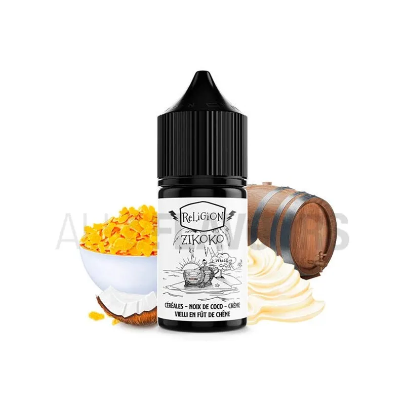 Aroma vapeo sin nicotina Zikoko 30 ml Religion sabor a cereales con crema y coco Aroma vapeo sin nicotina Zikoko 30 ml Religion sabor a cereales con crema y coco