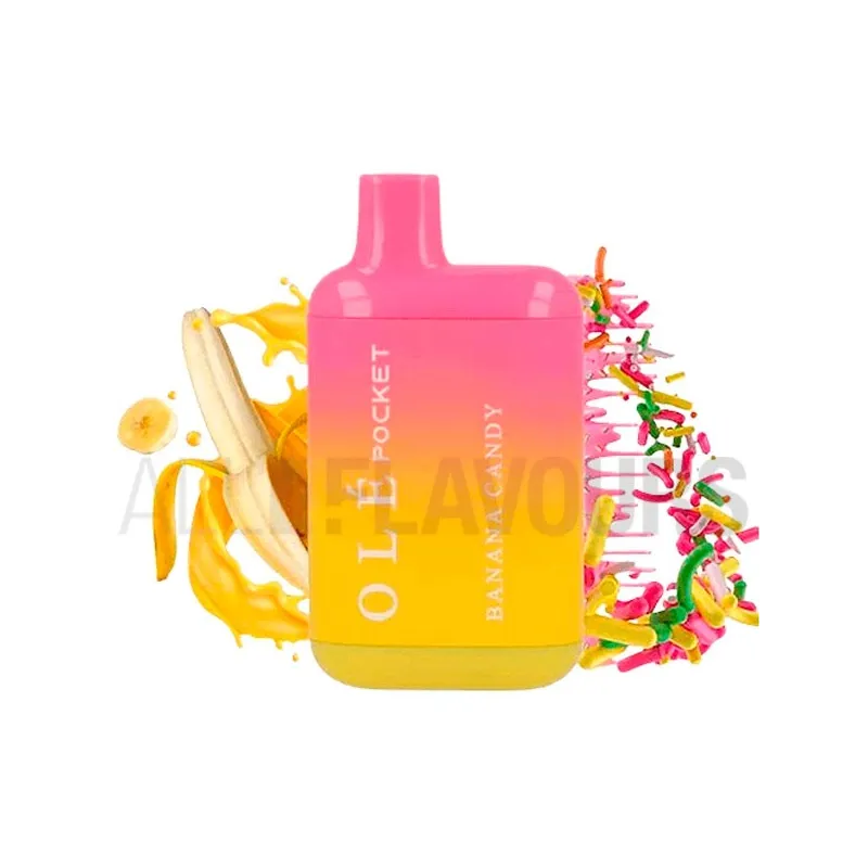 Pod desechable con nicotina sabor plátano Banana Candy 20mg Olé Pocket Bud Vape Pod desechable con nicotina sabor plátano Banana Candy 20mg Olé Pocket Bud Vape