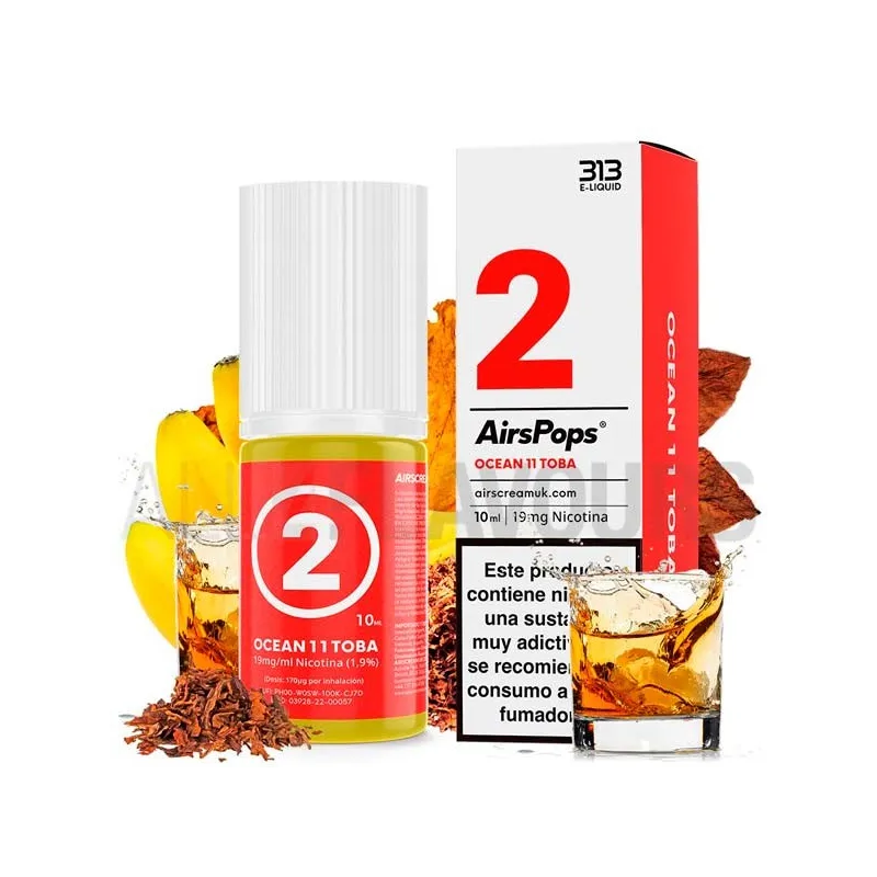 Sales de nicotina No.2 Ocean 11 Toba 10ml 10/20 MG 313 By Airscream sabor a tabaco dulce con bourbon Sales de nicotina No.2 Ocean 11 Toba 10ml 10/20 MG 313 By Airscream sabor a tabaco dulce con bourbon