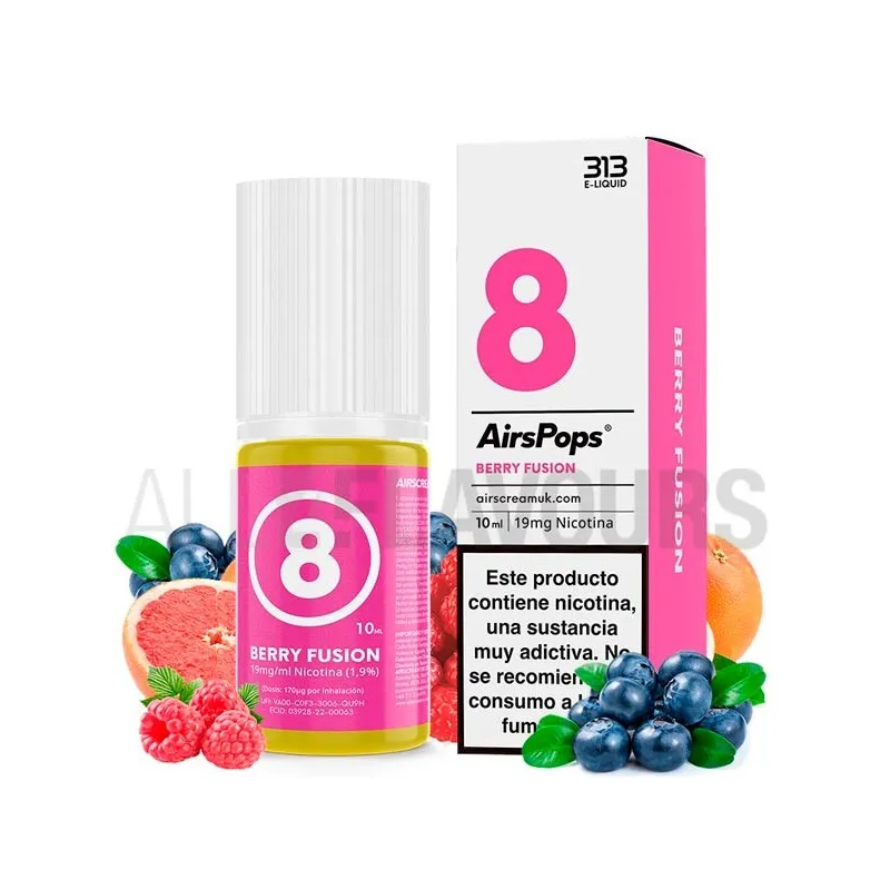 Sales de nicotina No8 Berry Fusion 11 Toba 10ml 19 MG 313 By Airscream sabor frutos del bosque y cítricos Sales de nicotina No8 Berry Fusion 11 Toba 10ml 19 MG 313 By Airscream sabor frutos del bosque y cítricos