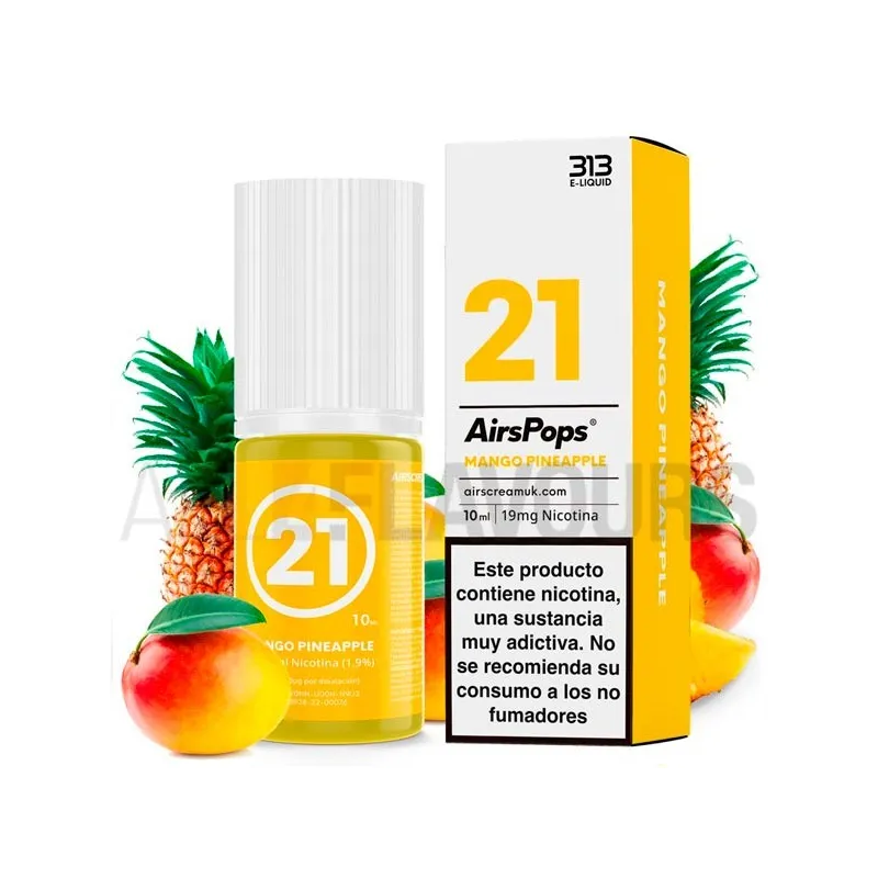 Sales de nicotina No21 Mango Pineapple 11 Toba 10ml 19 MG 313 By Airscream sabor a mango y piña Sales de nicotina No21 Mango Pineapple 11 Toba 10ml 19 MG 313 By Airscream sabor a mango y piña