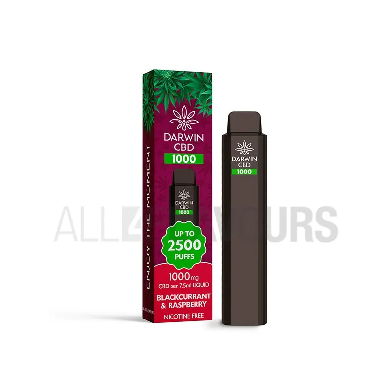 Pod desechable CBD de la marca Darwin con capacidad para 7.5 ml y 1500 Mah de batería sabor grosellas negras y frambuesas Pod desechable CBD de la marca Darwin con capacidad para 7.5 ml y 1500 Mah de batería sabor grosellas negras y frambuesas