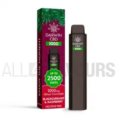 Pod desechable CBD de la marca Darwin con capacidad para 7.5 ml y 1500 Mah de batería sabor grosellas negras y frambuesas