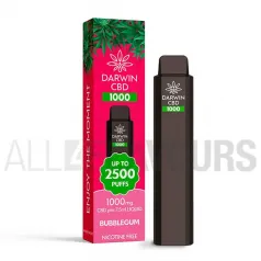 Pod desechable CBD de la marca Darwin con capacidad para 7.5 ml y 1500 Mah de batería sabor a chicle