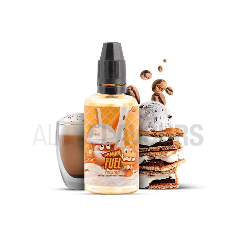 Aroma vapeo sin nicotina Puchino 30ml Graham Fuel con sabor galletas con helado y café Aroma vapeo sin nicotina Puchino 30ml Graham Fuel con sabor galletas con helado y café