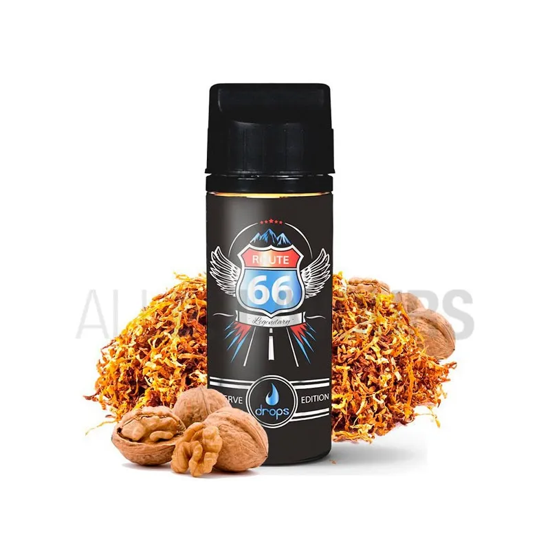 Líquido vapear sin nicotina Route 66 50ml Drops con sabor a tabaco con frutos secos Líquido vapear sin nicotina Route 66 50ml Drops con sabor a tabaco con frutos secos