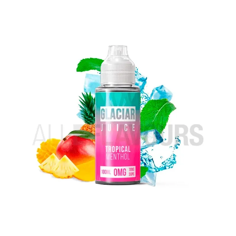 Líquido vaper sin nicotina sabor a frutas tropicales con efecto fresco Tropical Menthol 100ml Glaciar Juice Líquido vaper sin nicotina sabor a frutas tropicales con efecto fresco Tropical Menthol 100ml Glaciar Juice