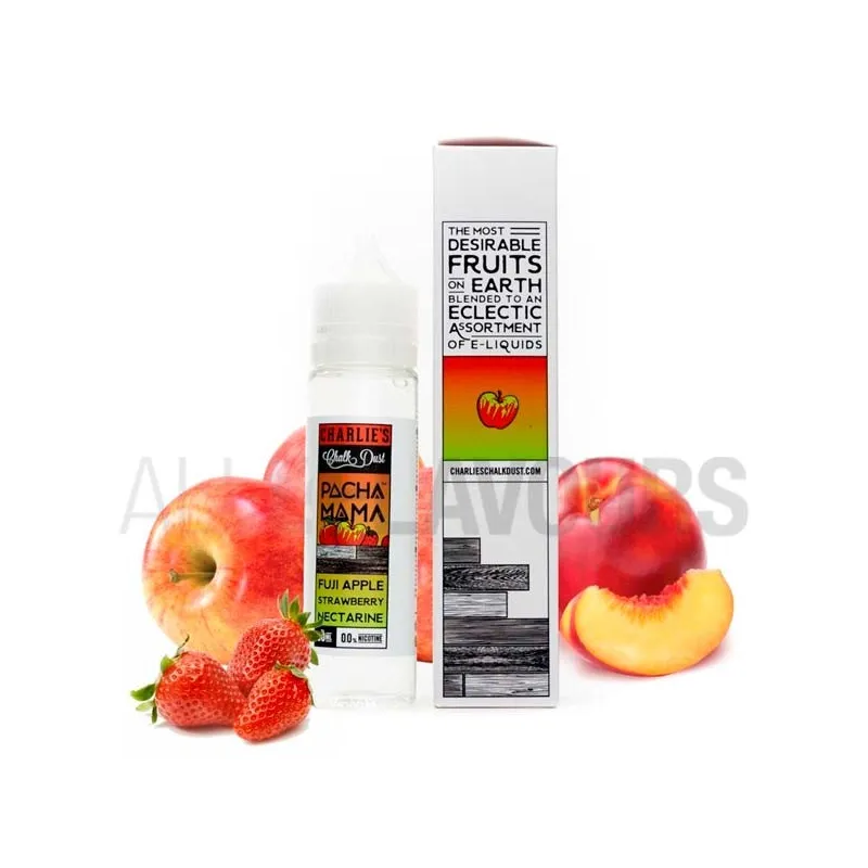 Líquido vaper sin nicotina de pachamama con sabor a manzana, fresas y melocotón Líquido vaper sin nicotina de pachamama con sabor a manzana, fresas y melocotón