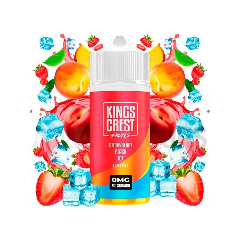 Líquido vapeo sin nicotina Strawberry Peach Ice 100 ml Kings Crest con sabor a fresas y melocotón frescos Líquido vapeo sin nicotina Strawberry Peach Ice 100 ml Kings Crest con sabor a fresas y melocotón frescos