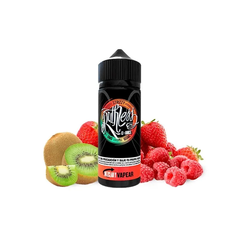 Líquido vaper sin nicotina sabor a kiwi y fresas Strizzy 100 ml Ruthless Líquido vaper sin nicotina sabor a kiwi y fresas Strizzy 100 ml Ruthless