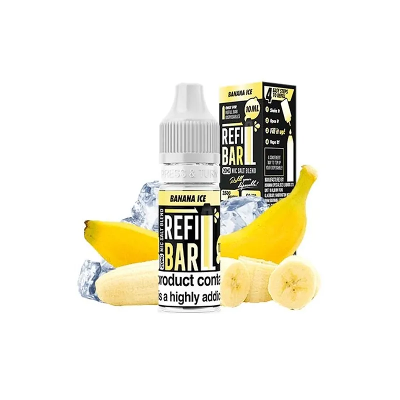 Líquido sales nicotina sabor a plátano con frescor Banana Ice 10 ml Refill Bar Líquido sales nicotina sabor a plátano con frescor Banana Ice 10 ml Refill Bar