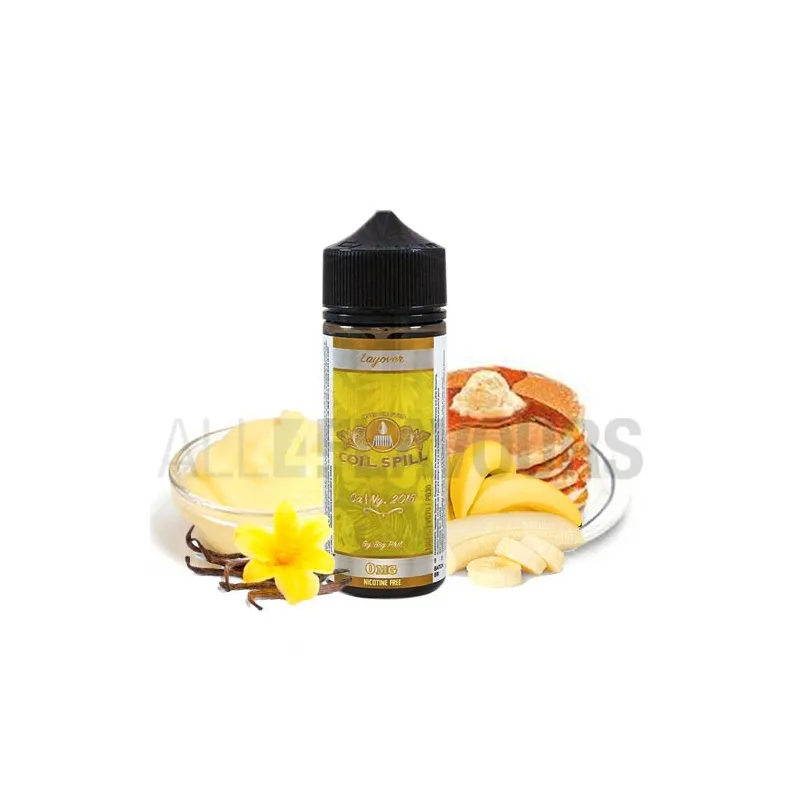 Líquido vapeo 100 ml layover coil spill sabor a pancake, plátano y crema pastelera Líquido vapeo 100 ml layover coil spill sabor a pancake, plátano y crema pastelera